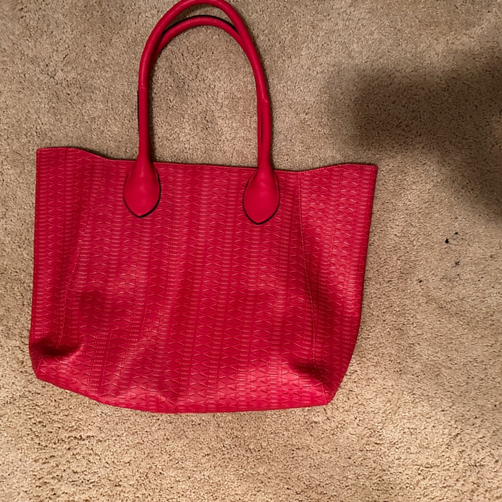Red Textured Tote Bag